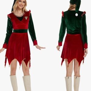 Holiday Green and Red Velvet Dress